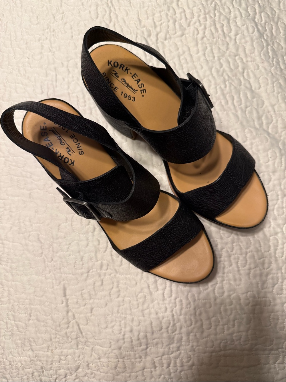 Kork-Ease Black Leather Slingback Heeled Sandals